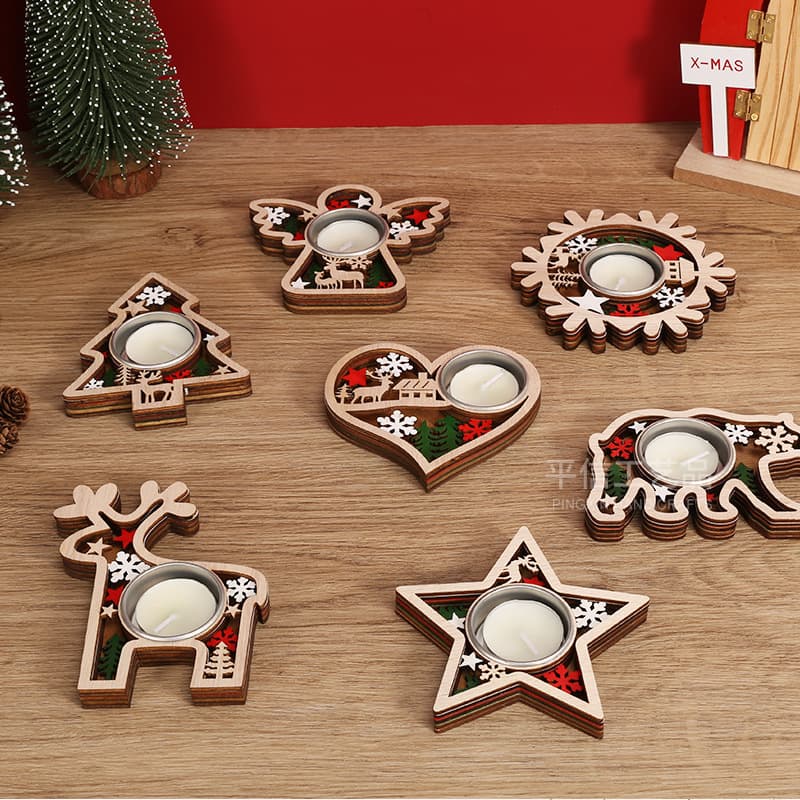 Christmas creative wooden candle holder holiday party decoration ornaments atmosphere candle holder table decoration props 1