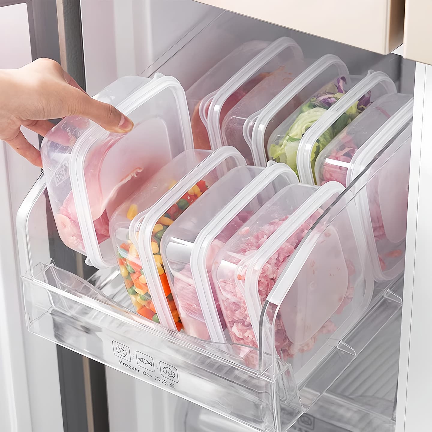 Refrigerator crisper, frozen and repackaged food-grade storage box, sealed and covered frozen meat compartments, refrigerated and repackaged small box 2