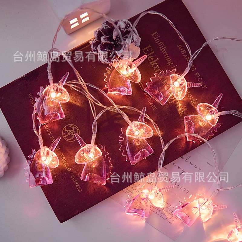 Cross-border decoration pink unicorn children's bedroom room decoration holiday cartoon warm and cute background colorful lights flashing 2
