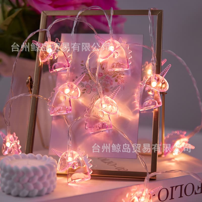 Cross-border decoration pink unicorn children's bedroom room decoration holiday cartoon warm and cute background colorful lights flashing 3