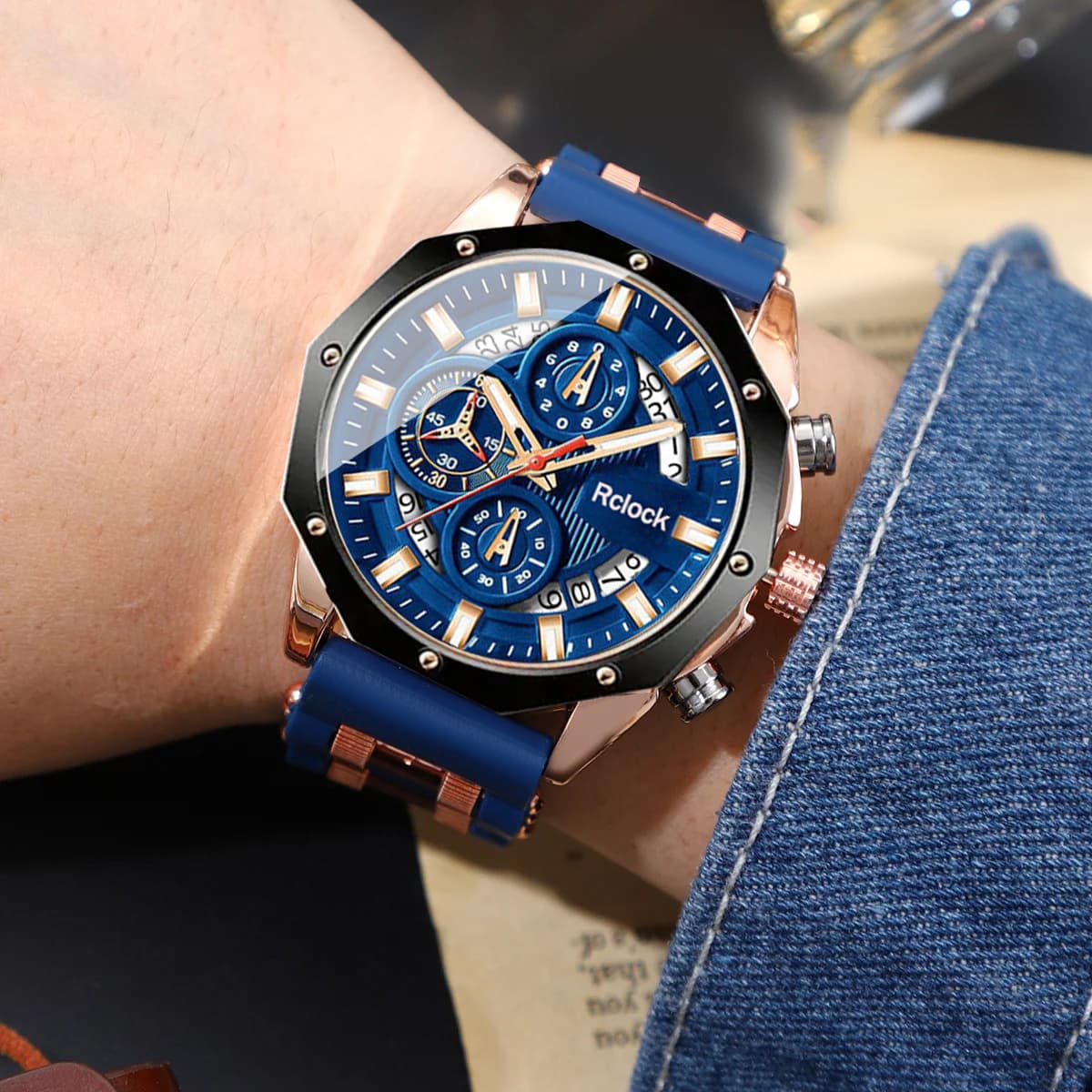 Fashionable calendar, silicone quartz watch strap, quartz mechanism 3