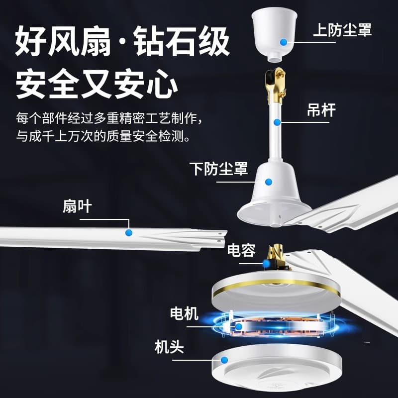 Diamond Pure Copper 3-Blade Ceiling Fan - Industrial 4