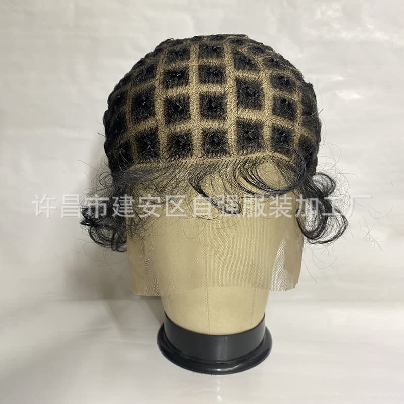 Manufacturer wholesale wig full lace curly hand-woven hair Braided Cap with Baby Hair short hair 5