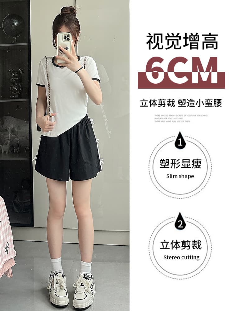 Sports shorts with bow, thin quick dry trousers for leisure, for running, high waist 3