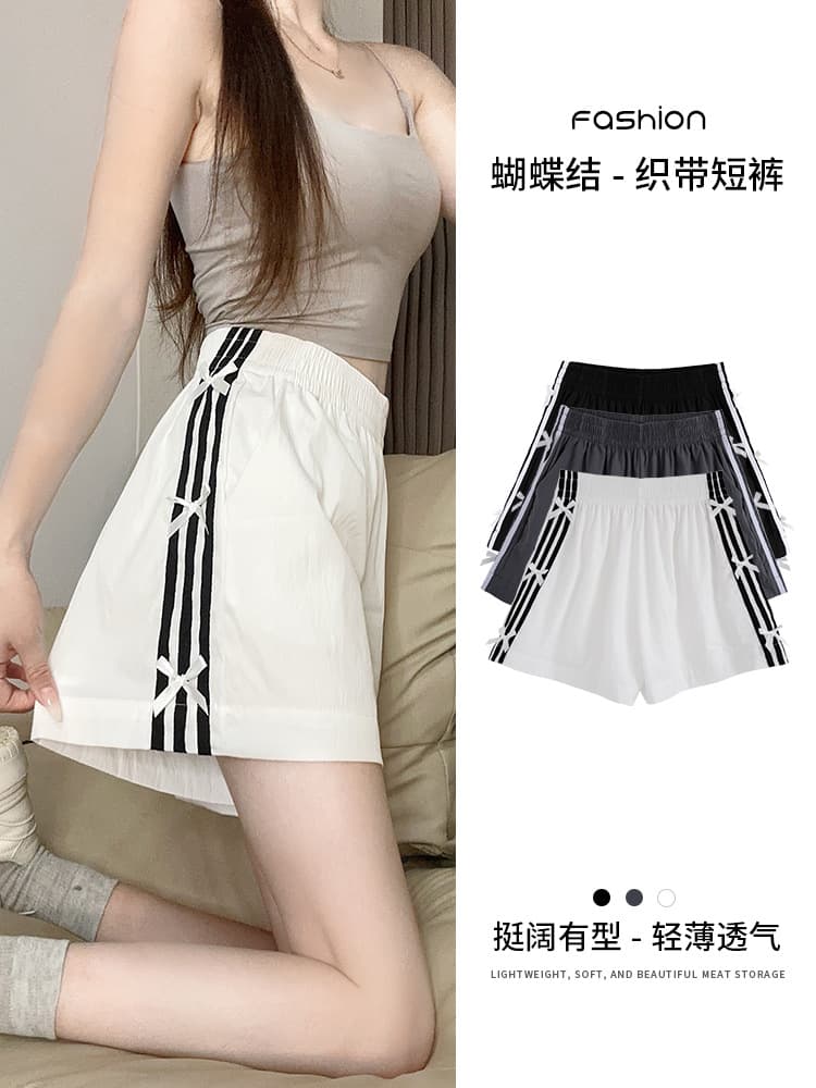 Sports shorts with bow, thin quick dry trousers for leisure, for running, high waist 1