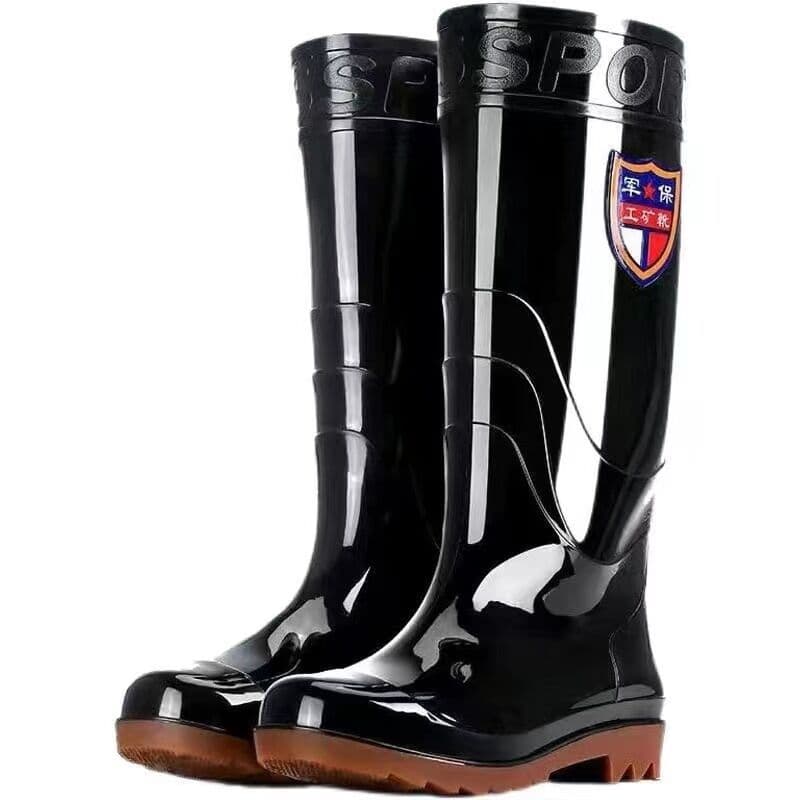 Men's tendon-soled high rain boots black long-tube black water shoes kitchen non-slip large-soled water boots medium-high tube labor insurance rubber shoes for men
