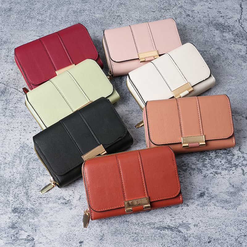 (Cross-border trading), short capacious solid color wallet with zipper