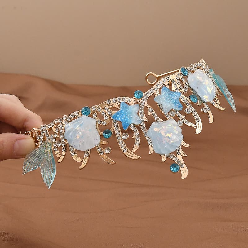 (Cross-border trading), marine hair accessory, children's blue crown, princess style 4