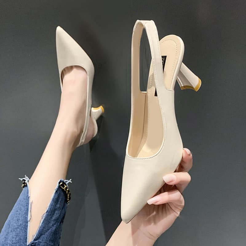 Baotou Sandals 2025 new French retro pointed toe thick heels high heels, empty women's professional work shoes