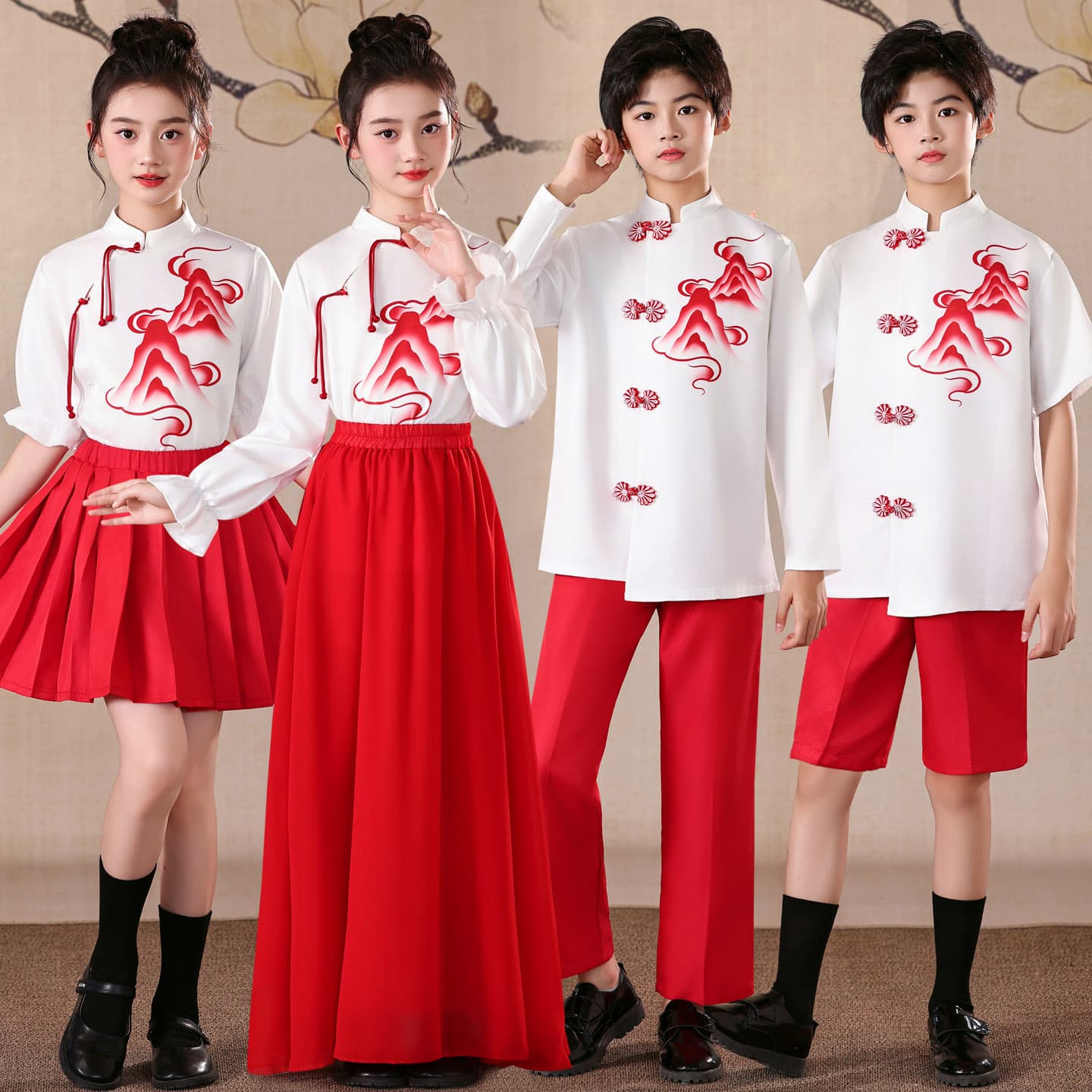 Children's red dress for students, suit, Chinese style 1