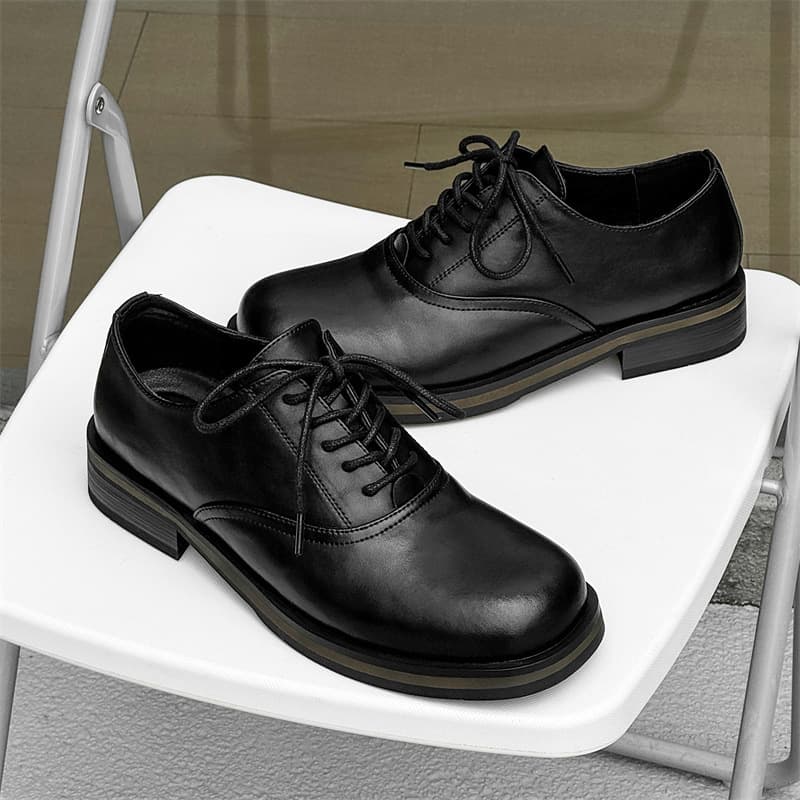 Black brown square toe shoes old money style unisex niche style retro formal commuter derby shoes direct sale 3