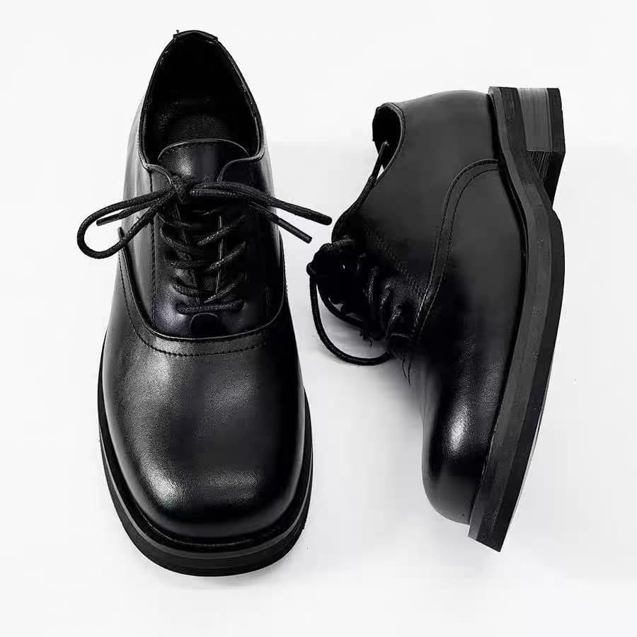 Black brown square toe shoes old money style unisex niche style retro formal commuter derby shoes direct sale 5