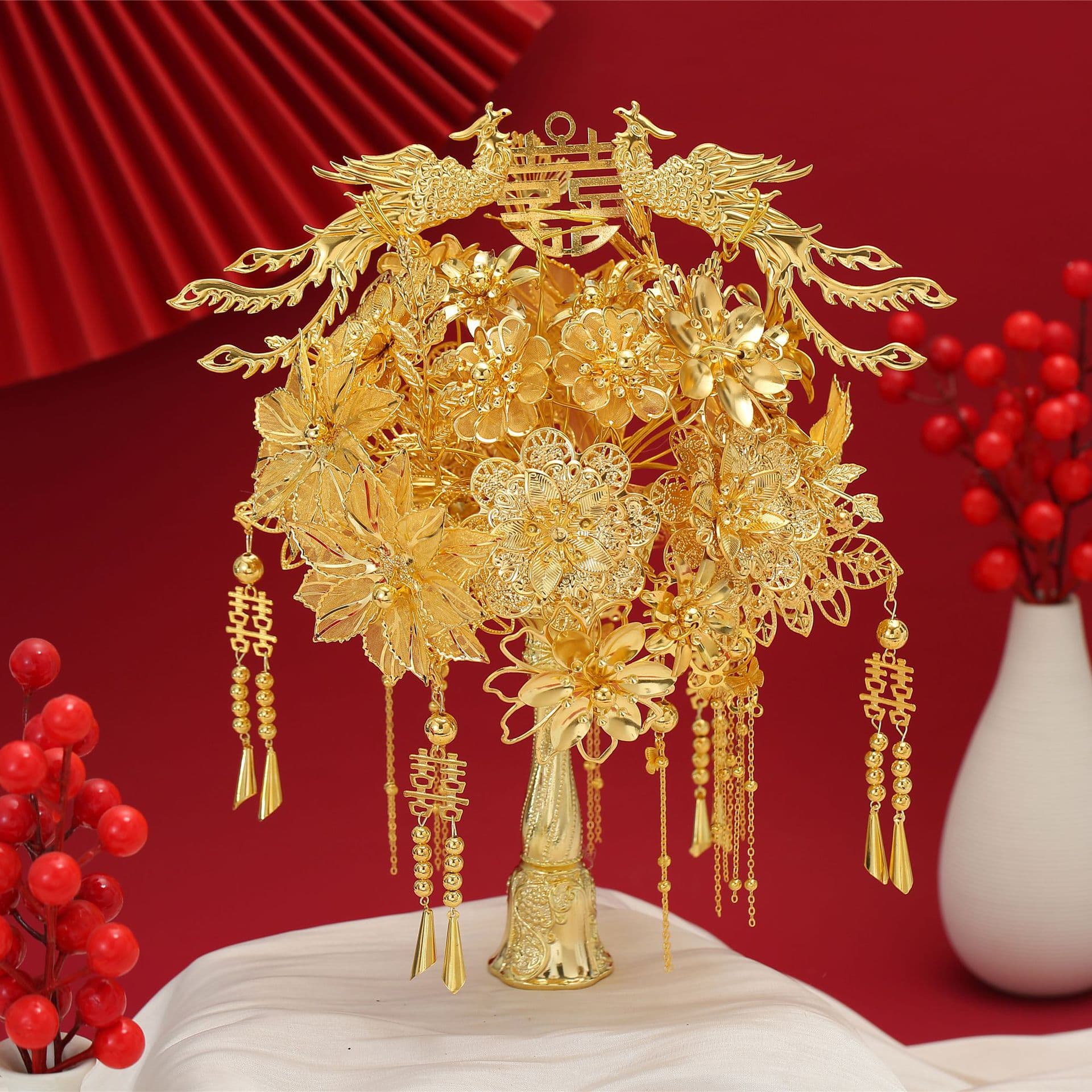 New colorful golden bouquet DIY high-end material Chinese wedding bride newlywed Xiuhe cheongsam best friend 1