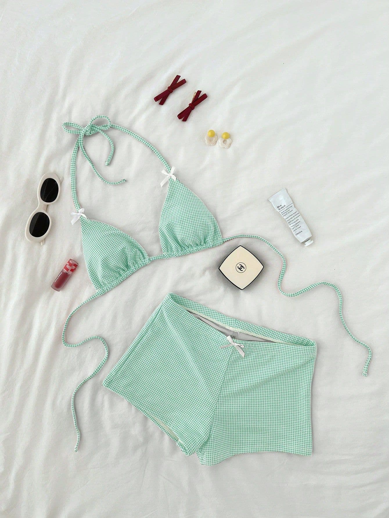 (Cross-border trading), swimwear with bow, sexy set, shorts, European style, high waist 4