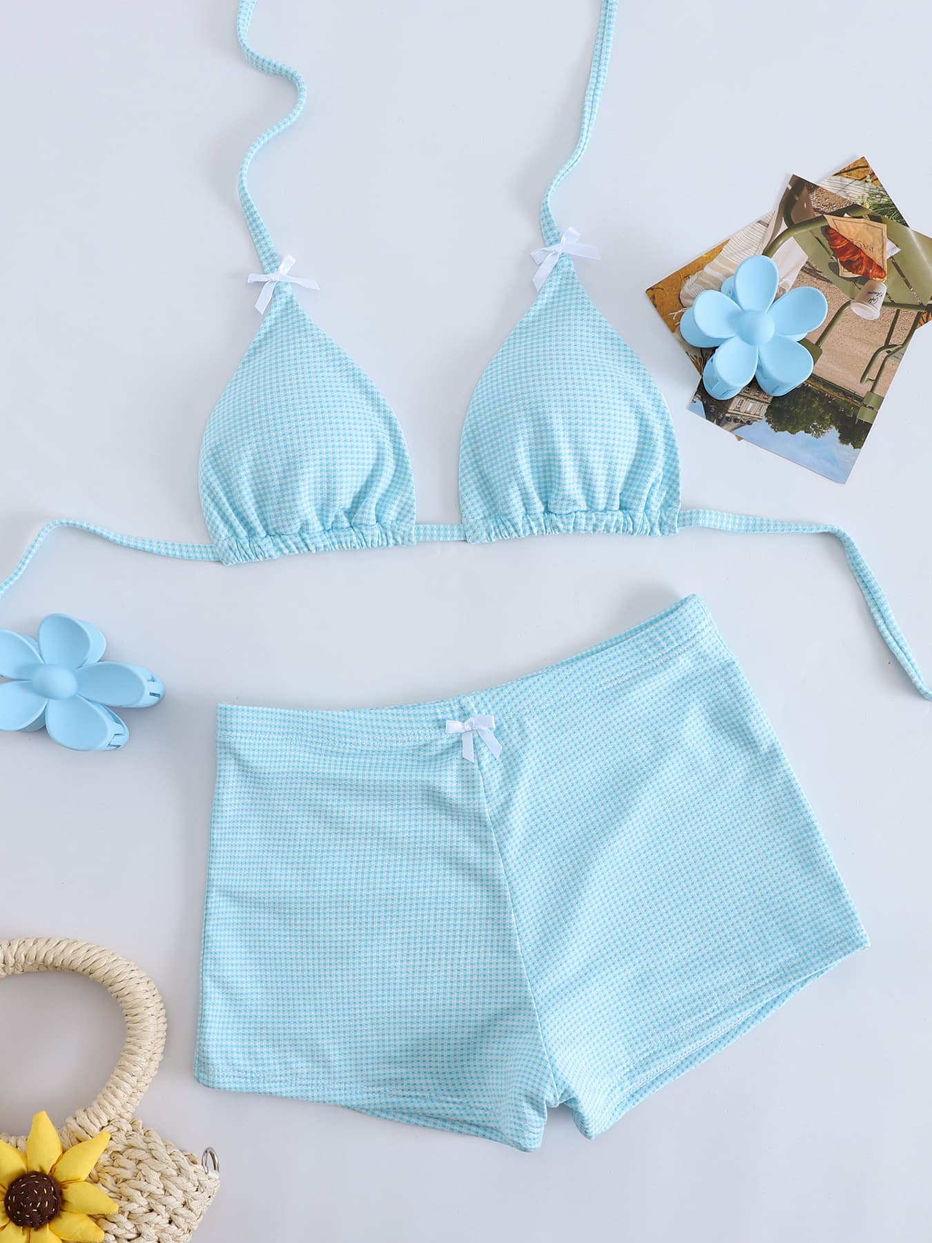 (Cross-border trading), swimwear with bow, sexy set, shorts, European style, high waist 5