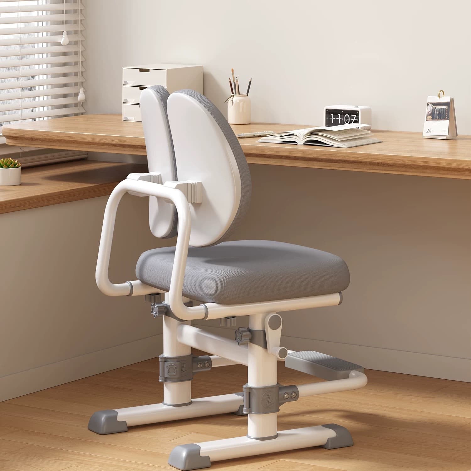 Children's study chair with backrest and upright posture, special writing chair for home use for primary and secondary school students, liftable ergonomic desk chair 3