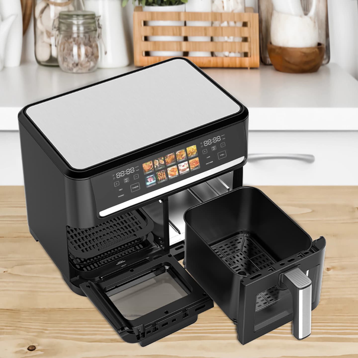 Cross-border hot model 14L large-capacity double-compartment air fryer household high-power intelligent oil-free smoke electric fryer oven 4