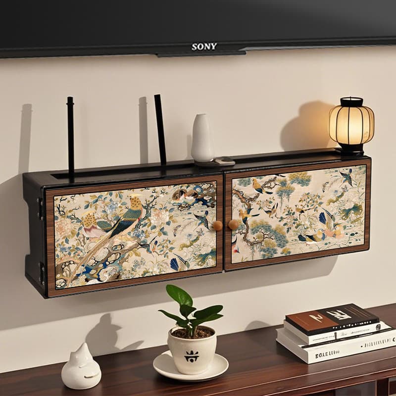 Wireless router storage box wall-mounted flower and bird decoration punch-free socket wire weak current box hidden shielding cabinet