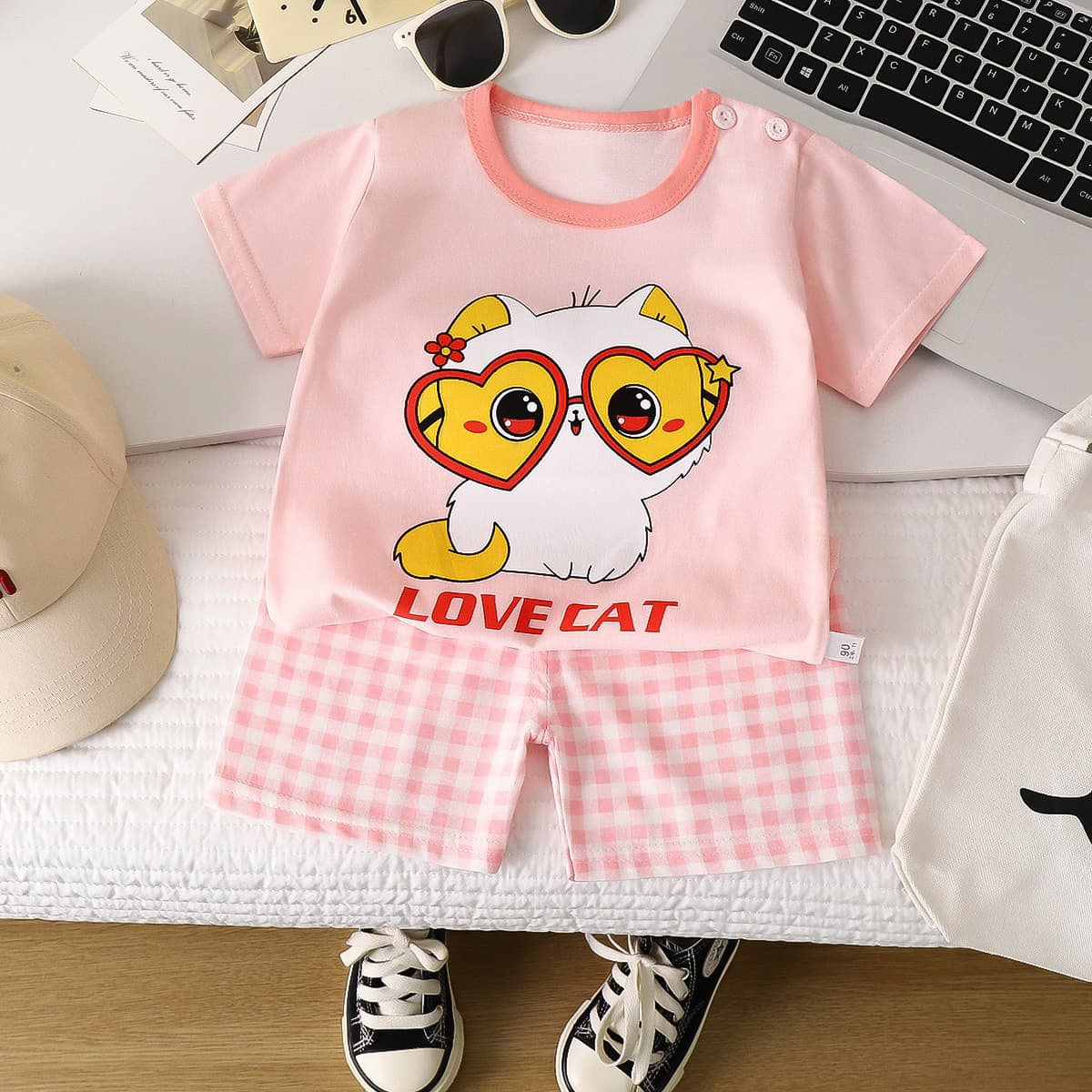Children's summer sleeves, cotton set, T-shirt for boys, overall, children's clothing 4