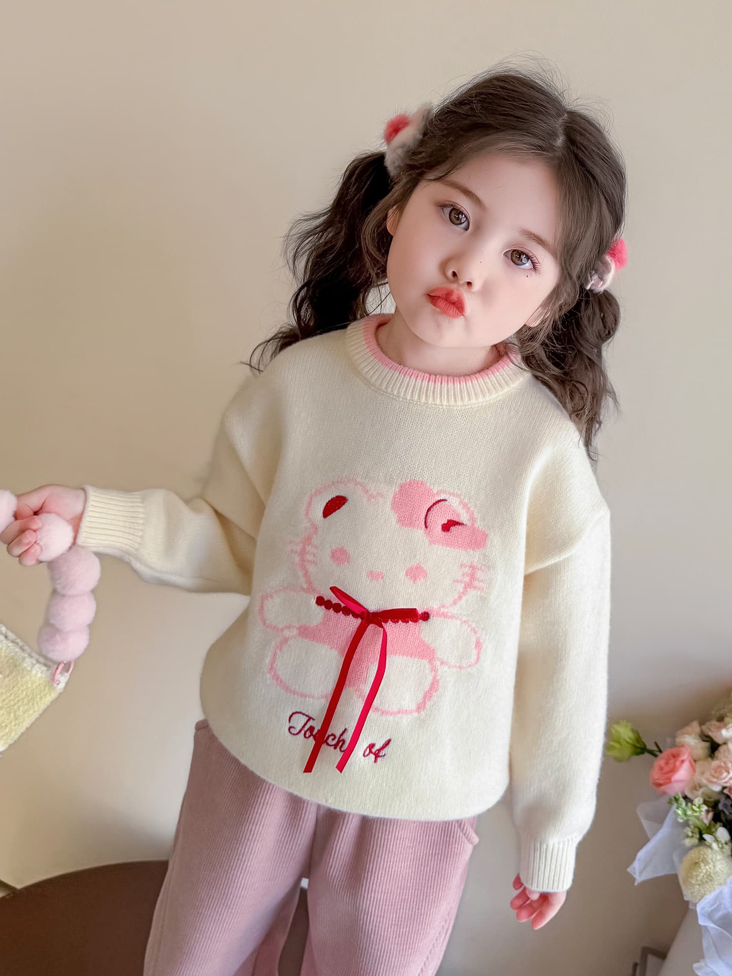 Cute sweater, thermal underwear, children's knitted down jacket, children's clothing, increased thickness 3
