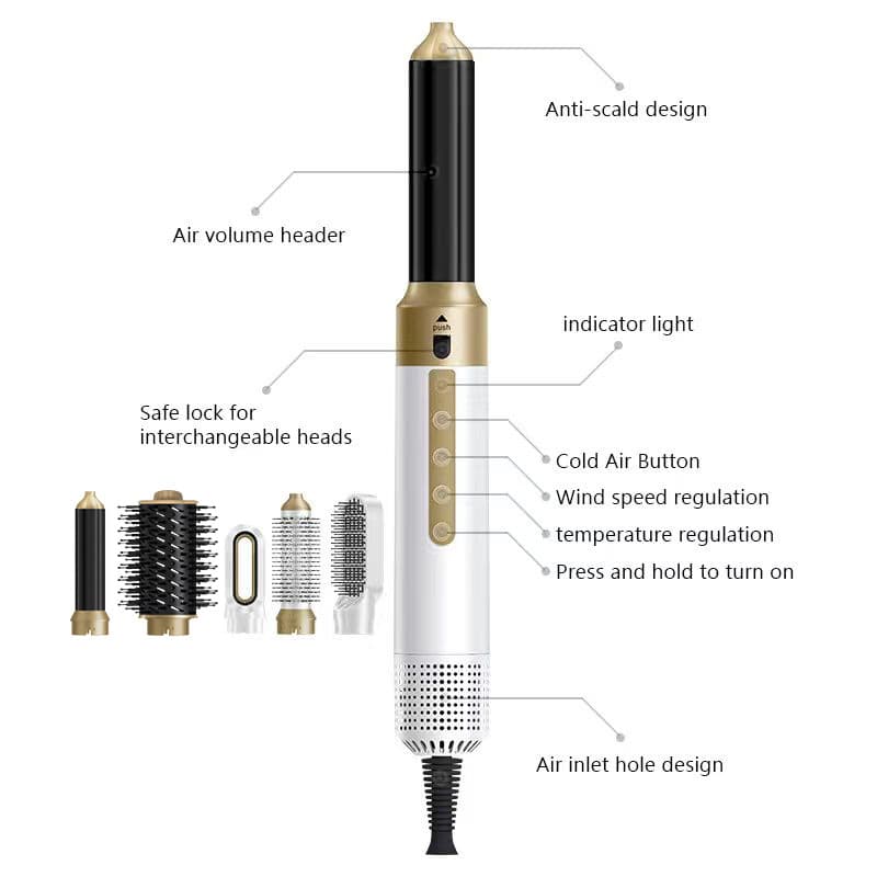 Cross-border best-selling six-in-one high-speed hot air comb multi-functional curling and straightening set home hair styling hair dryer 2