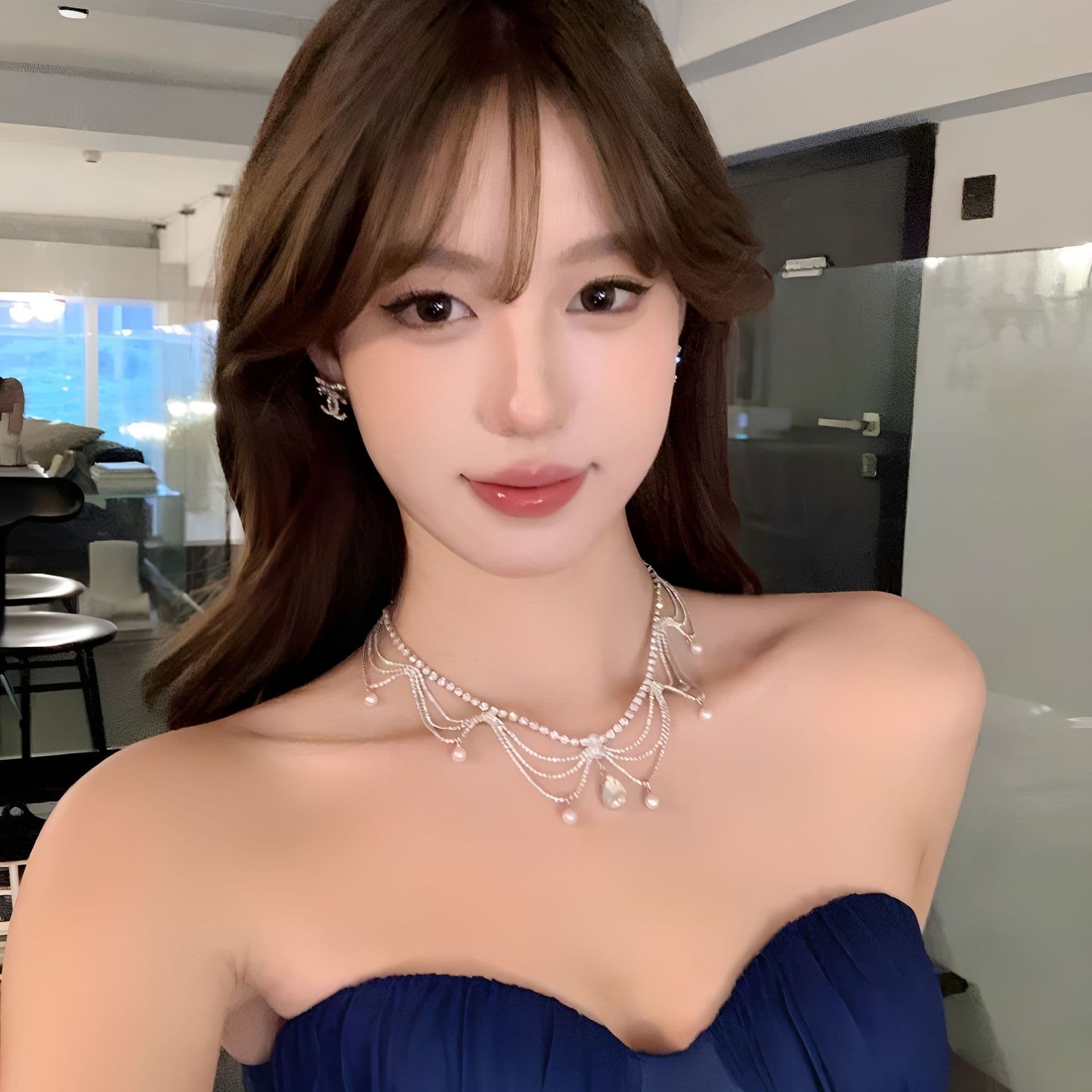 Necklace for bride with zircon, fashionable set, design chain for key bag , light luxury style, Birthday gift, high-quality style 2