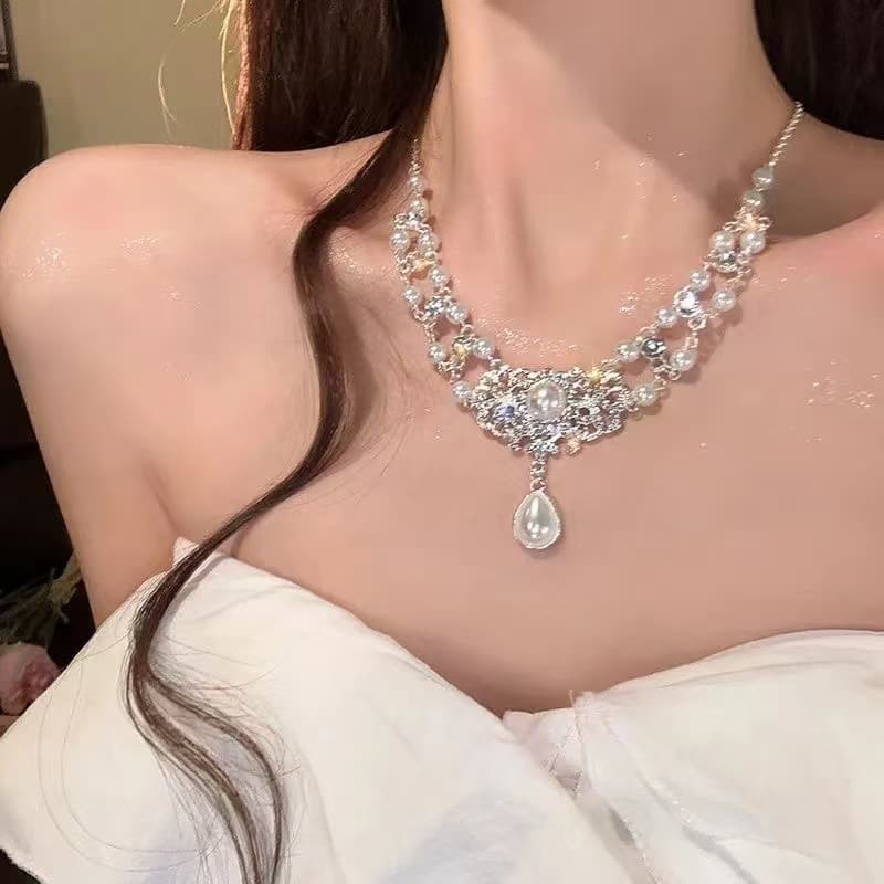 Necklace for bride with zircon, fashionable set, design chain for key bag , light luxury style, Birthday gift, high-quality style 5
