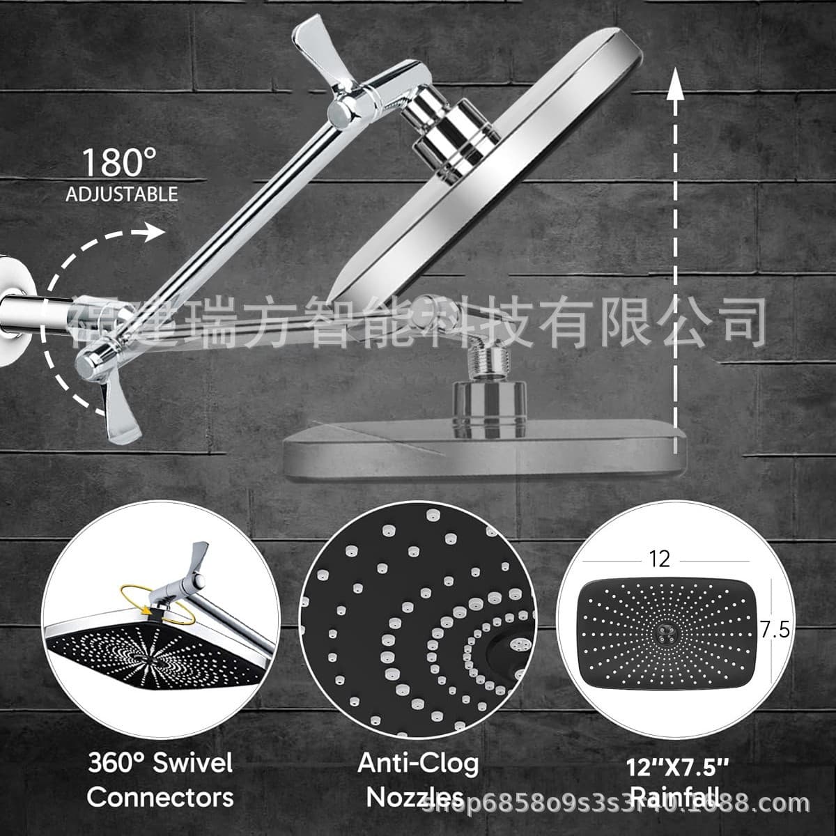 Cross-border hotel home shower set with adjustable extension arm 12-inch supercharged square top spray large shower set 2