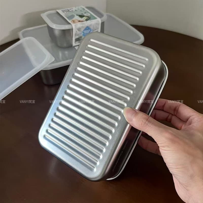 304 stainless steel crisper fruit lunch box food grade refrigerator storage box frozen dumpling food sample box 2