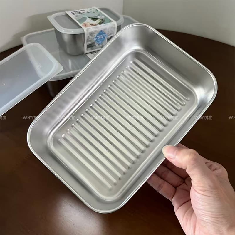 304 stainless steel crisper fruit lunch box food grade refrigerator storage box frozen dumpling food sample box 3
