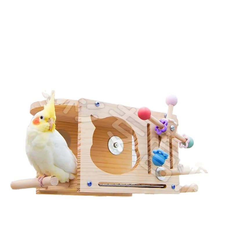 Wooden parrot bird's nest with bell perch bird breeding nest pet bird play small nest bird perch house LP 5