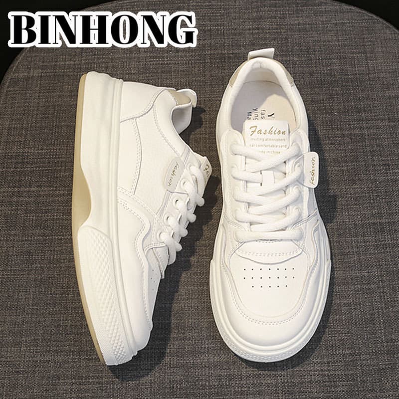 Leather universal white shoes for students, cowhide, trend of season, genuine leather 3
