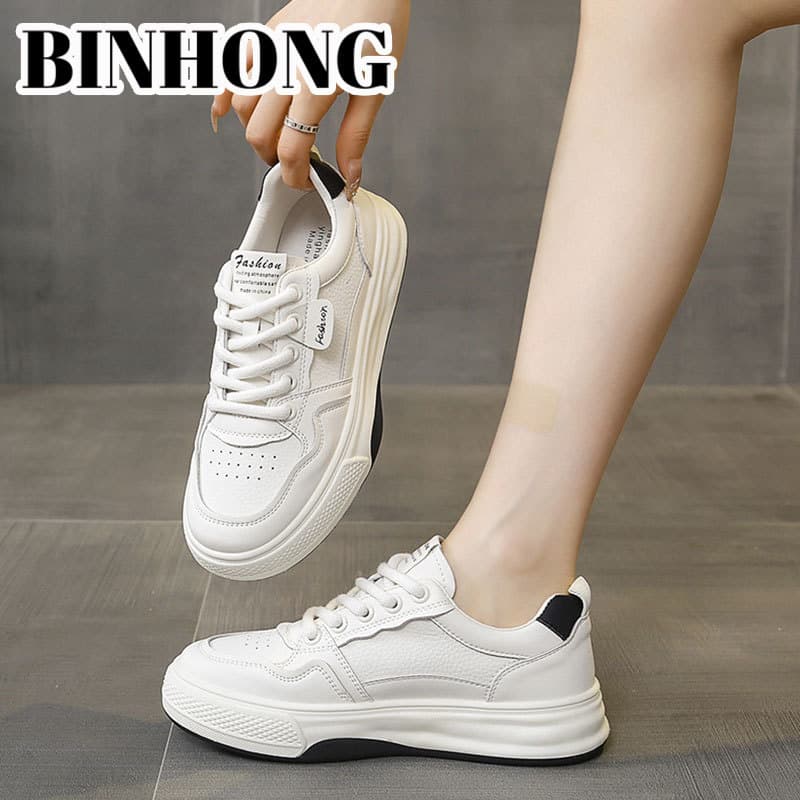 Leather universal white shoes for students, cowhide, trend of season, genuine leather 4