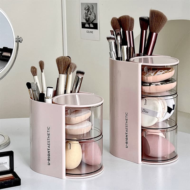 Table storage box, brush, cotton pads, cosmetic cosmetic sponge, 2 in 1 4