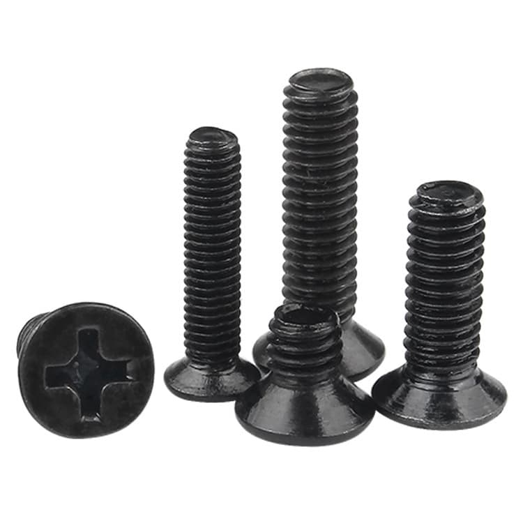 KM carbon steel black computer electronic machine thread small flat head screws countersunk head screws bolt iron black cross countersunk head screws 4