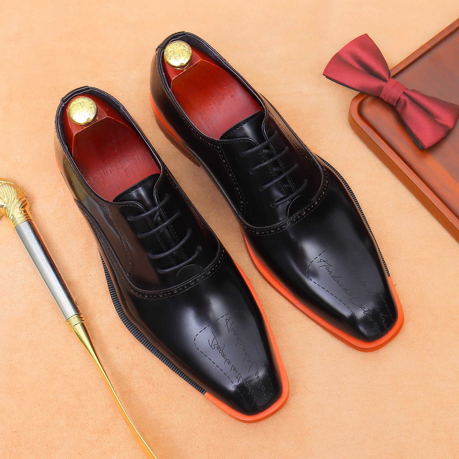 Leather glossy oxford shoes English style square toe, genuine leather 4