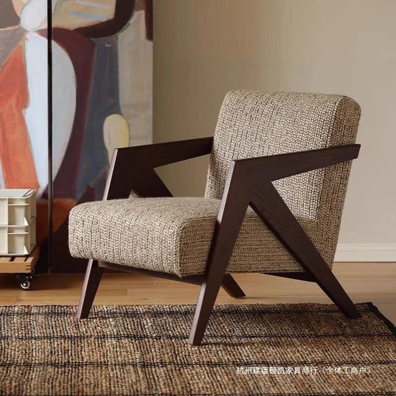 Solid wood living room single sofa chair Richard leisure retro balcony cafe antique designer lazy bed and breakfast 3