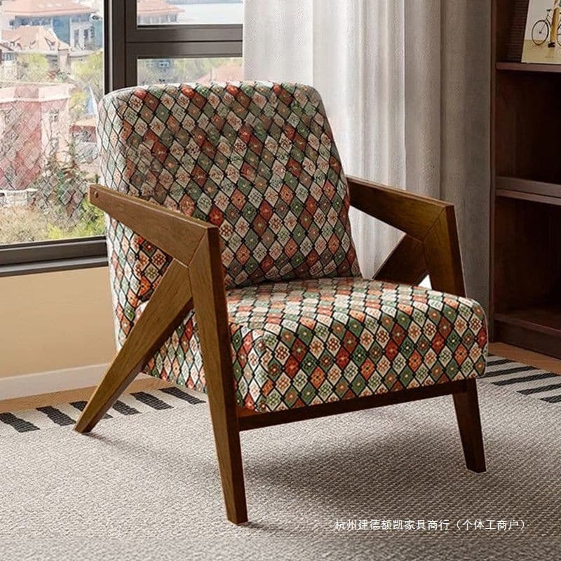 Solid wood living room single sofa chair Richard leisure retro balcony cafe antique designer lazy bed and breakfast 4