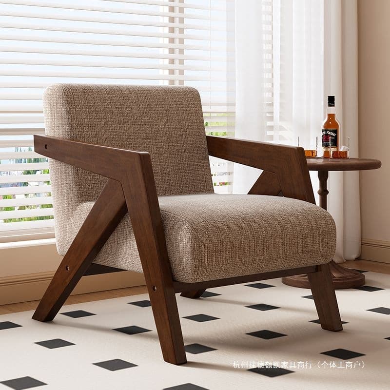 Solid wood living room single sofa chair Richard leisure retro balcony cafe antique designer lazy bed and breakfast 1