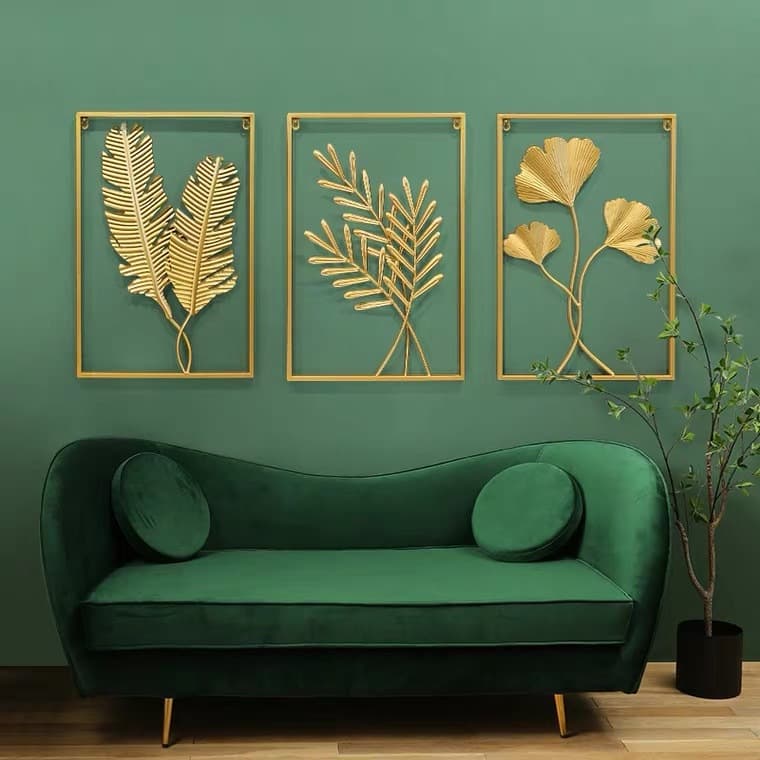 Modern simple iron leaf hanging painting decorative painting cross-border fresh hotel B&B restaurant living room sofa background wall 2