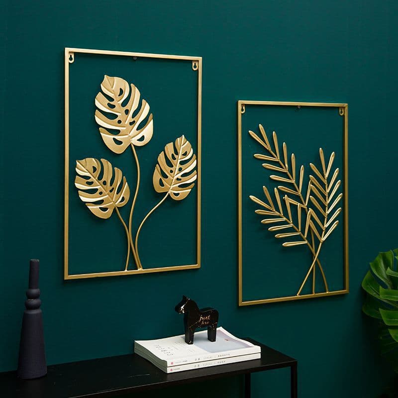 Modern simple iron leaf hanging painting decorative painting cross-border fresh hotel B&B restaurant living room sofa background wall 1