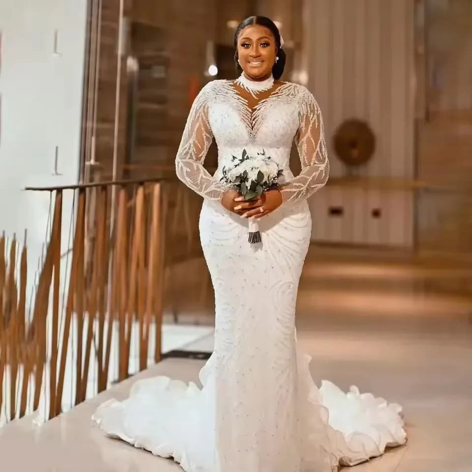 White wedding dress, long-sleeve, evening dress, with sleeve 2