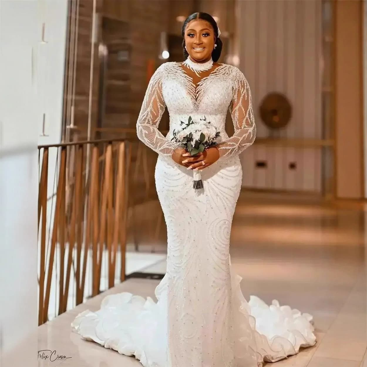 White wedding dress, long-sleeve, evening dress, with sleeve 4