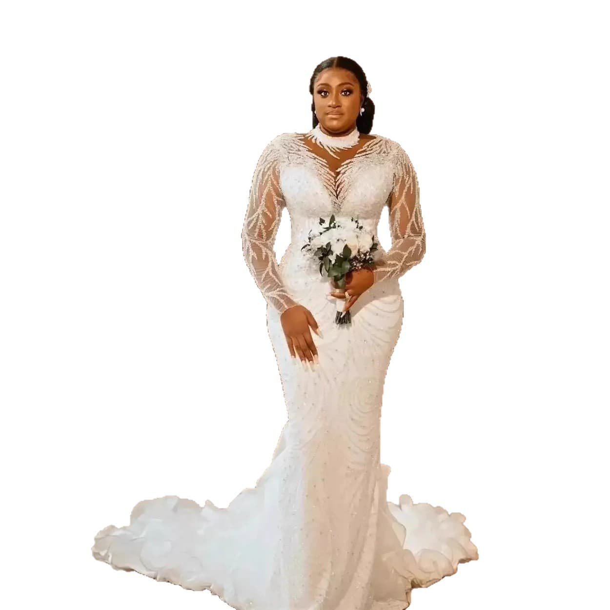 White wedding dress, long-sleeve, evening dress, with sleeve 5