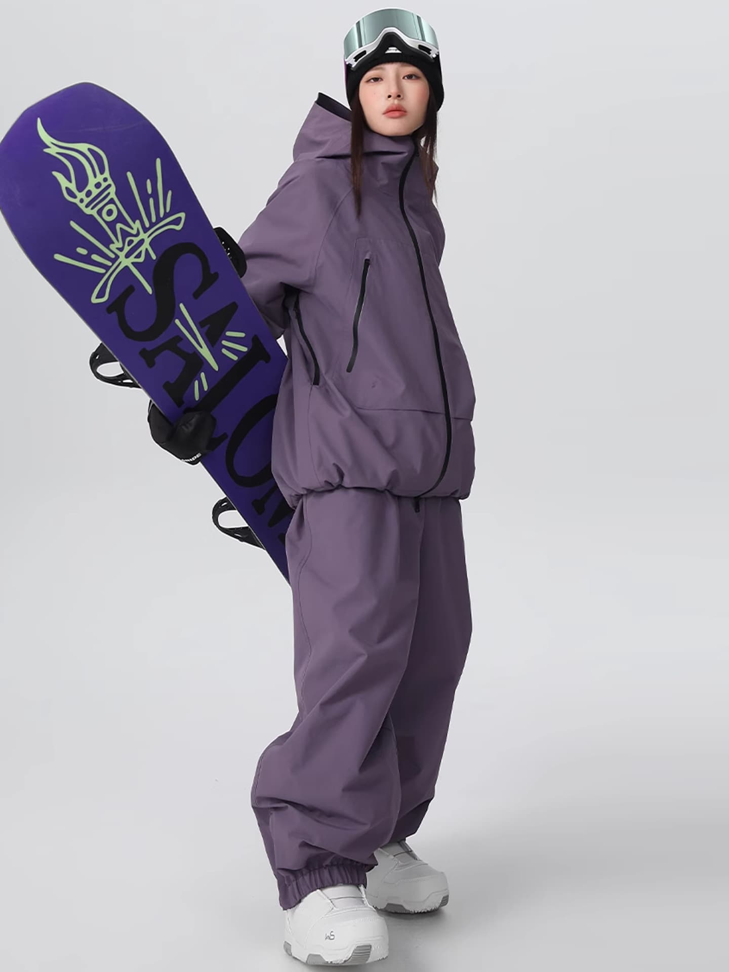 Ski ski suit, waterproof set, wear-resistant keep warm jacket, overall, trousers, American style, loose fit 3