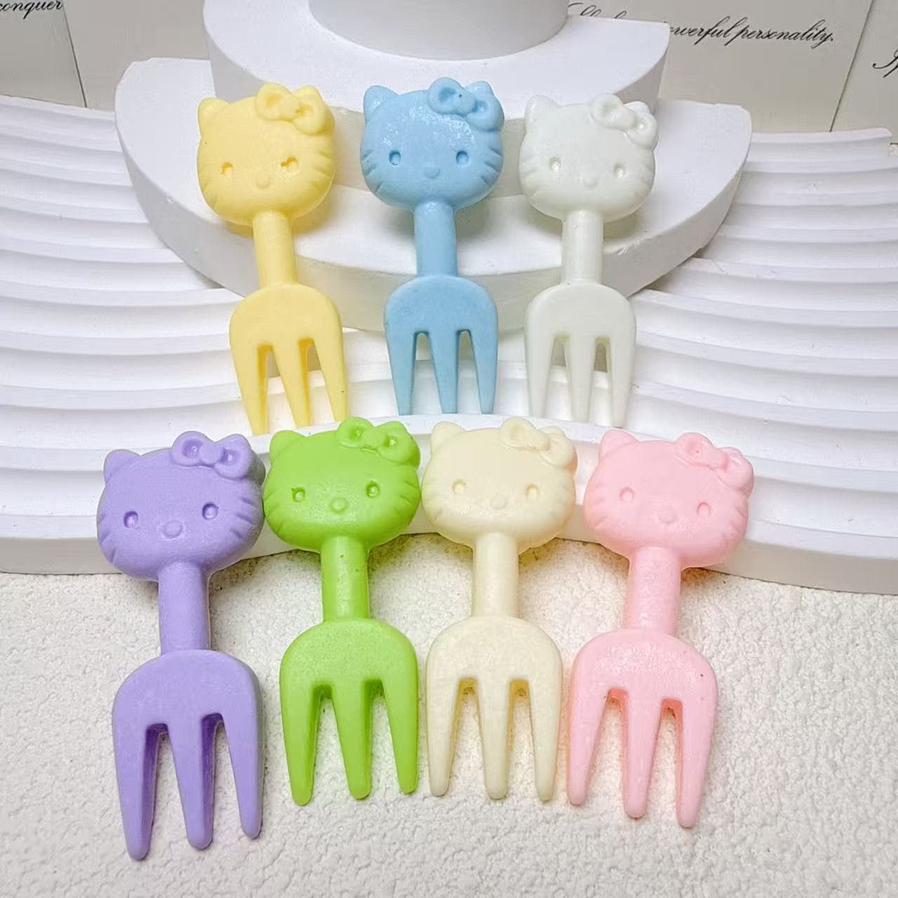 Cute fork with bow with accessories, cream hair accessory, cat, DIY 2