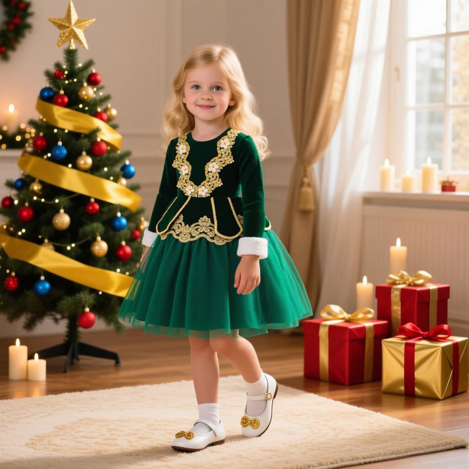 (Cross-border trading), lace small princess costume, velvet Christmas long-sleeve, dress up 2