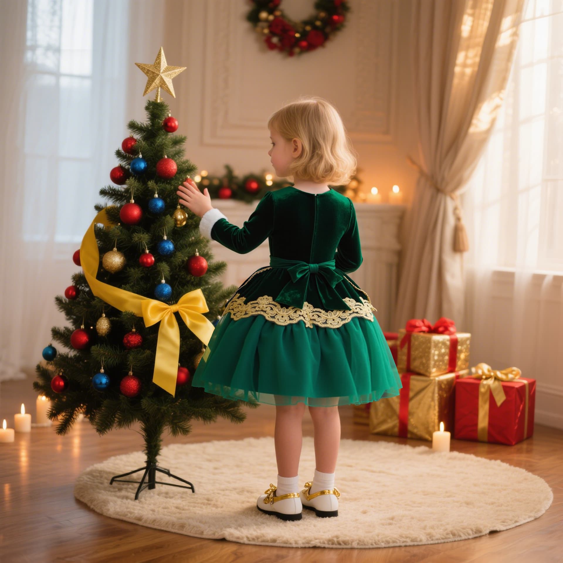 (Cross-border trading), lace small princess costume, velvet Christmas long-sleeve, dress up 3