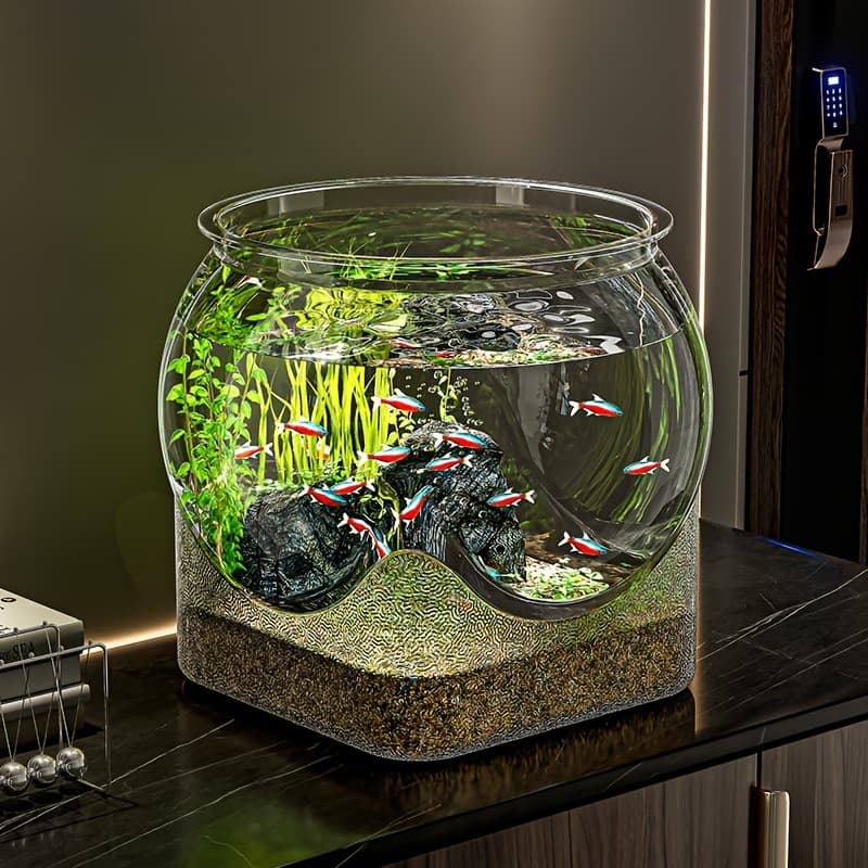 TEMU Overseas Warehouse New Style Fish Reptiles Amphibians Shatterproof Transparent Round Fish Tank 1