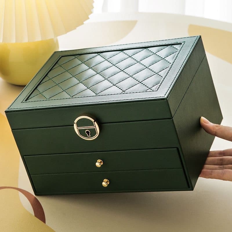 Capacious polyurethane jewelry with diamond pattern, storage box, earrings, light luxury style, high-quality style 1